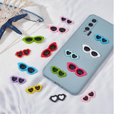60Pcs 2 Styles Opaque Resin Cabochons, Heart Glasses & Glasses, Mixed Color, 29.5~42x12.5~16x3.5~4mm, 30pcs/style