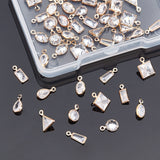 48Pcs 8 Style Brass Clear Cubic Zirconia Charms, Horse Eye & Teardrop & Geometry, Light Gold, 8~11x3.5~7x1~3mm, Hole: 0.9~1mm, 6pcs/style