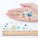 DIY Jewelry Making Kit, Including  Resin Cabochons and Beads, Acrylic Beads, Flower & Butterfly & Ring & Half Round, Green, 3~30x4~41x2~9mm, Hole: 1.4~2.5mm