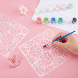 PET Plastic Hollow Out Drawing Painting Stencils Templates, Square, Rose Pattern, 151x151x0.2mm