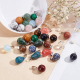 30Pcs 15 Colors Gemstone Pendants, with Platinum Tone Brass Findings, Round & Teardrop, 17~19x13~14mm, Hole: 2x7mm