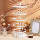 5-Tier Round Rotatable Iron Earring Display Tower Stands, Tabletop Earring Organizer Holder, White, 16x40cm