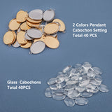 DIY Oval Pendants Making Kits, include 304 Stainless Steel Pendant Cabochon Settings and Transparent Glass Cabochons, Golden & Stainless Steel Color, Setting: 22x14x1mm, Hole: 2mm, Tray: 13x18mm, 40pcs/box