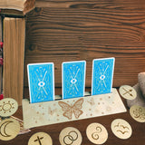 Natural Wood Card Stand for Tarot, Display Stand for Witch Divination Tools, Rectangle, Bisque, Butterfly Pattern, 253x76x5mm