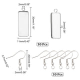 DIY Dangle Earring Making, with 304 Stainless Steel Pendant Cabochon Settings and 304 Stainless Steel Earring Hooks, Rectangle, Stainless Steel Color, Tray: 10x25mm, 30x11x2mm, Hole: 2mm, 20x19x3mm, Hole: 2mm, Pin: 0.7mm