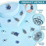 Evil Eye Jewelry Making Finding Kit, Including Zinc Alloy Connector Charms & Pendants, with Enamel, Flat Round & Hamsa Hand & Owl, Mixed Color, 16~50x12~36x3.5~5.5mm, Hole: 1.8~3.5mm, 32Pcs/box