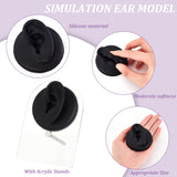 Soft Silicone Flexible Model Body Displays with Acrylic Stands, Jewelry Display Teaching Tools for Piercing Suture Acupuncture Practice, Black, Ear Pattern, 6.2x2.4cm