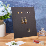Acrylic Slant Back Earrings Display Stands, with Wood Base, L-Shaped Earring Organizer Holder for Earring Storage, Black, 26x7x21cm