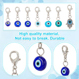 Handmade Evil Eye Lampwork & Tibetan Style Alloy Pendant Decorations for Pet Collar, with Lobster Claw Clasps, Flat Round & Round & Hamsa Hand, Mixed Color, 28~37mm, 7 style, 2pcs/style, 14pcs/box