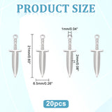 20Pcs 304 Stainless Steel Pendants, Sword Charm, Stainless Steel Color, 21x6.5x2mm, Hole: 1mm