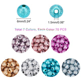 490Pcs 7 Style Spray Painted Acrylic Beads, Matte Style, Round, Mixed Color, 6mm, Hole: 1.5mm, 70pcs/color
