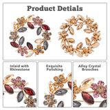 Flower Wreath Colorful Rhinestone Brooch, Alloy Lapel Pin for Backpack Clothes, Light Gold, 41x41.5x14mm
