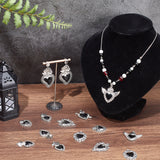 16Pcs 8 Style Alloy Pendants, with Enamel, Antique Silver, Cross & Heart Charm, Black, 29~48x21.5~39x2~4mm, Hole: 1.2~2mm, 2pcs/style