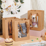 Rectangle Paper Gift Bags, with Clear Window, Shopping Bags with Handle, Candy Bag for Birthday, Wedding, Camel, 20x15x10.3cm
