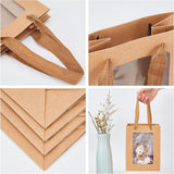 Kraft Paper Bags with Handle, with Cord Handles and Rectangle Window, for Retail Shopping Bag, Merchandise Bag, Gift and Party Bag, Rectangle, BurlyWood, 20x15x0.4cm, Unfold: 20x15x10cm, Window: 14x9cm