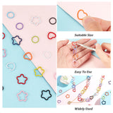240Pcs 24 Styles Baking Painted Iron Linking Rings, Hammered Open Ring, Heart & Star & Round Ring, Mixed Color, 12~16.5x12~16.5x1.5mm, Inner Diameter: 8~11x9.5~13.5mm, 10pcs/style