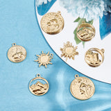 12Pcs 4 Style 304 Stainless Steel Pendants, Sun & Flat Round with Mountain & Fox & Mushroom, Real 18K Gold Plated, 23.5~30.5x19~25x2~3mm, Hole: 1.8~2mm, 3pcs/style
