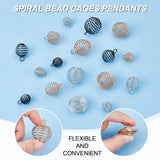 54Pcs 9 Styles Carbon Steel Spiral Bead Cage Pendants, Hollow Spring Ball Charms, Mixed Color, 17~28x14~25mm, Hole: 4~5mm, 6pcs/style