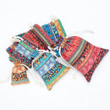 12Pcs 12 Styles Bohemian Rectangle Geometric Print Linenette Drawstring Bags, Ethnic Style Pouches, Mixed Color, 9~18x7~13cm, 1pc/style