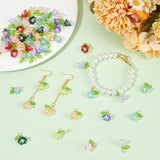 60Pcs 10 Color Glass Flower Pendants, with Acrylic Leaf and Brass Findings, Mixed Color, 17mm, Hole: 3.5mm, 6Pcs/color