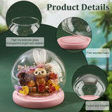 Glass Dome Cover, Decorative Display Case, Cloche Bell Jar Terrarium with Wood Base, Pink, 127x101mm