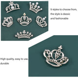 6Pcs 6 Style Crystal Rhinestone Crown Brooch Pins with Plastic Pearl Beaded, Alloy Lapel Pins for Women, Platinum, 25~33x35~50x4.3~11.5mm, Pin: 0.8mm, 1Pc/style