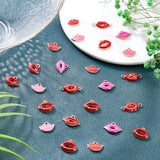 30Pcs 4 Style Eco-Friendly Zinc Alloy Pendants and Links, with Enamel, Cadmium Free & Nickel Free & Lead Free, Lip, Mixed Color, 13x18x3mm, Hole: 2mm