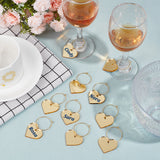 Acrylic Heart Wine Glass Charms, with Brass Hoop Earring Findings, Yellow, 52mm, 24pcs/set