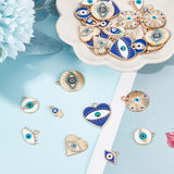 40Pcs 10 Style Alloy Enamel Pendants Light Gold, Flat Round & Hamsa Hand with Evil Eye, Mixed Color, 12.5~25.5x8~24.5x1.5~3mm, Hole: 1.5~2.5mm, 4pcs/style