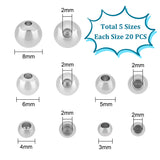304 Stainless Steel Cord End Caps, Memory Wire End Caps, Round, Stainless Steel Color, 3~8x2~3mm, Hole: 2mm, 100pcs/box