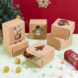 24Pcs 6 Styles Christmas Theme Folding Kraft Paper Cardboard Jewelry Gift Boxes, with Visible Window, Mixed Patterns, Finished Product: 10x10x6.3cm, 4pcs/style