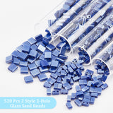 520Pcs 2 Style 2-Hole Glass Seed Beads, Opaque Colours Lustered, Rectangle, Marine Blue, 4.5~5.5x2~5.5x2~2.5mm