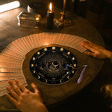 1Pc Natural Rose Quartz Dowsing Pendulum Pendant, with 1Pc Wood Custom Pendulum Board, for Witchcraft Wiccan Altar Supplies, Moon Pattern, Pendant: 29~29.7cm, Board: 20x0.4cm