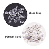 DIY Jewelry Making, with 304 Stainless Steel Pendant Cabochon Settings and Clear Glass Cabochons, teardrop, Stainless Steel Color, Tray: 14x10mm, 17.5x10.5x1.5mm, Hole: 1.6mm, 50pcs/box