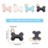 40Pcs 4 Colors Light Gold Alloy Charms, with Enamel, Cadmium Free & Lead Free, Bone, Mixed Color, 11.5x13x2mm, Hole: 1.6mm, 10pcs/color