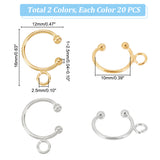 40Pcs 2 Colors Brass Ear Cuff Findings, with Horizontal Loops, Platinum & Golden, 16x12x1~2.5mm, Hole: 2.5mm, Inner Diameter: 10mm, 20pcs/color