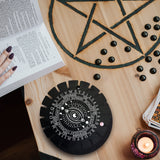 Wooden Wheel, Wooden Display Shelf, Black Holder Stand, Rustic Divination Pendulum Storage Rack, Witch Stuff, Eye Pattern, Wheel: 120x8mm, 2pcs, Studdle: 288x12mm, 1pc