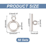 304 Stainless Steel Toggle Clasps, Ring, Stainless Steel Color, Ring: 16x12x2mm, Hole: 2.5mm, Bar: 18x7x2mm, Hole: 3mm, 50sets/box