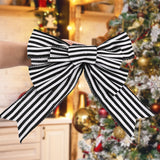 Black and White Stripes Pattern Linen Bowknot Display Decoration, with Twist Tie, for Christmas, Black, 85~115x370~390x25mm