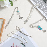 12Pcs 6 Style Tibetan Style Alloy Bookmarks Findings with Hole, Sticks & Flower, Antique Silver, 84~124x14~28x2~3mm, hole: 2~4.5mm, 2Pcs/style