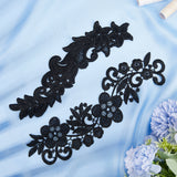 4 Pairs 2 Style Polyester & Nylon Embroidery Flower Lace Appliques, Sew on Ornament Accessories, Black, 252~265x75~83x1.5mm, 2 pairs/style