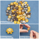 96Pcs 6 Style  Iron Bead Caps, Flower, Platinum & Golden, 14~24x5.5~9mm, Hole: 1.2~1.4mm, 16pcs/style