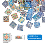 2 Sets 2 Colors Glass Cabochons, Square with Floor Tile Pattern, Mixed Color, 25x25x7mm, 24pcs/set, 1set/color