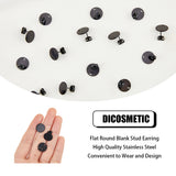 40Pcs 304 Stainless Steel Stud Earring Findings, with Hole and Ear Nuts/Earring Backs, Flat Round, Electrophoresis Black, 12x12x1mm, Hole: 1.6mm, Pin: 0.8mm