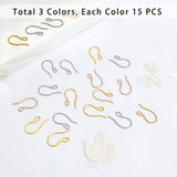 304 Stainless Steel Earring Hooks, Ear Wire, with Horizontal Loop, Mixed Color, 22x11.5x1mm, Hole: 2.5x3.5mm, 3color, 15pcs/color, 45pcs/box