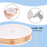 Eco-Friendly Round Copper Wire, Copper Beading Wire for Jewelry Making, Long-Lasting Plated, Golden, 24 Gauge, 0.5mm, about 164.04 Feet(50m)/Set