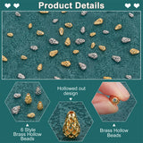 48Pcs 6 Styles Brass Hollow Spacer Beads, Teardrop, Platinum & Golden, 6~10x4~6mm, Hole: 1.4~1.5mm, 8pcs/style