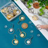 12 Pair 2 Color Glass Blank Dome Dangle Earrings, Ring with Flat Round 304 Stainless Steel Earrings with 316 Stainless Steel Pins, Golden & Stainless Steel Color, 46mm, Pin: 0.7mm, 6 Pairs/color