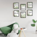 Chemical Fiber Oil Canvas Hanging Painting, with Natural Pine Wood Frame, Decoration Accessories, Rectangle with Word, Dark Sea Green, Leaf Pattern, 20x25cm, 6pcs/set