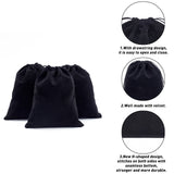 8Pcs Rectangle Black Velvet Pouches, with Drawstring, for Jewelry Gift Packaging Storage, Black, 24.7x20cm